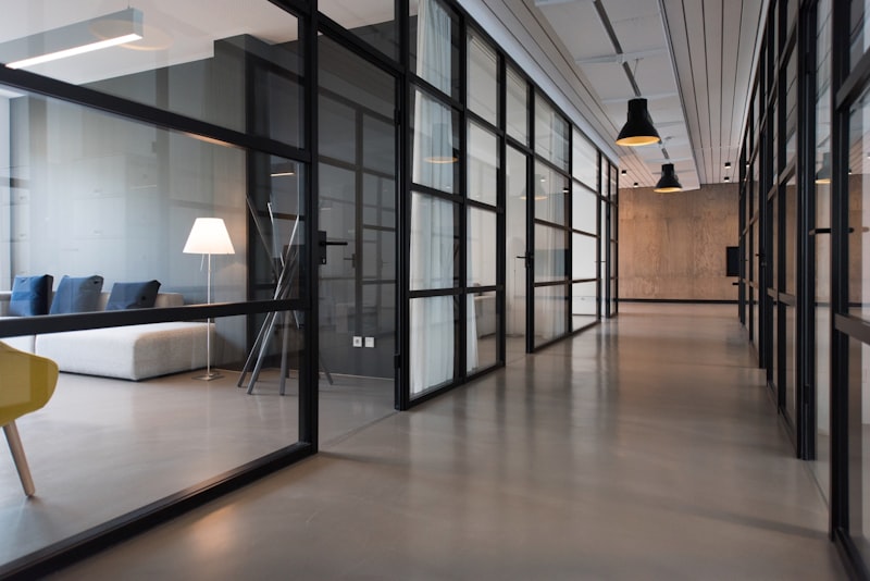 Collaborative office interior with long communal table