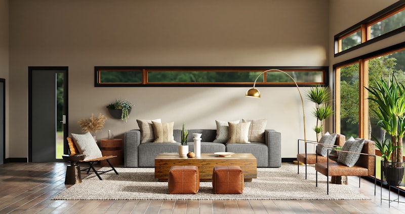 Minimalist interior with soft seating and natural materials